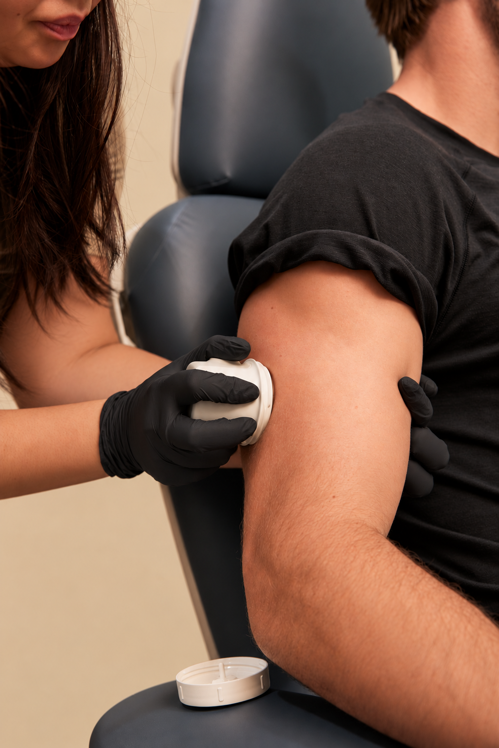 Clinician applying a monitoring device